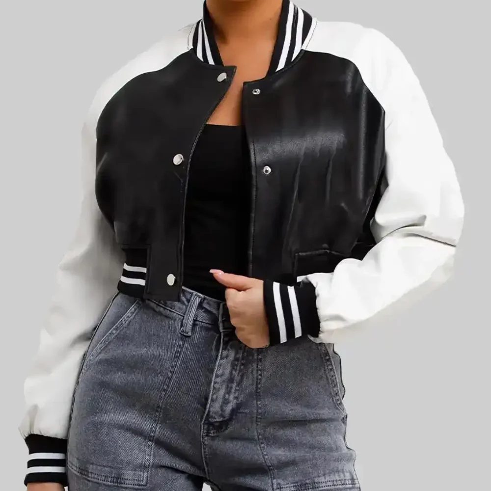 Women’s Black Leather Varsity Jacket