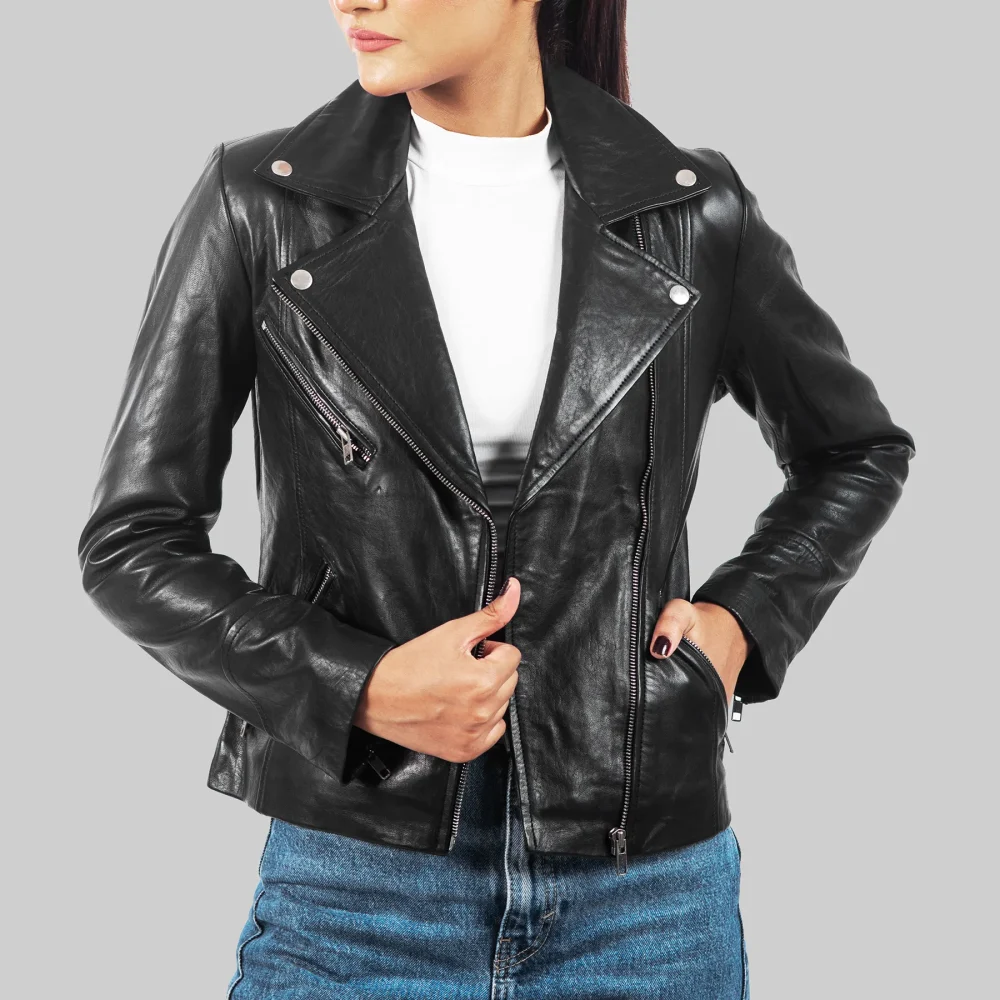 Women’s Black Biker Leather Jacket