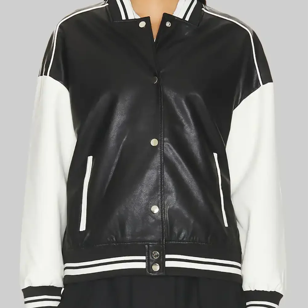 Women’s Black and White Leather Varsity Jacket