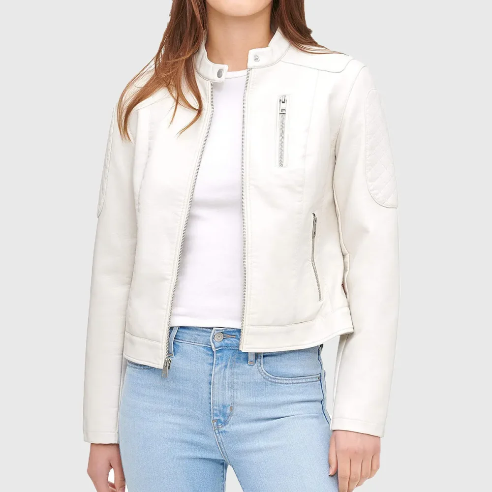 White Quilted Moto Cafe Racer Biker Jacket