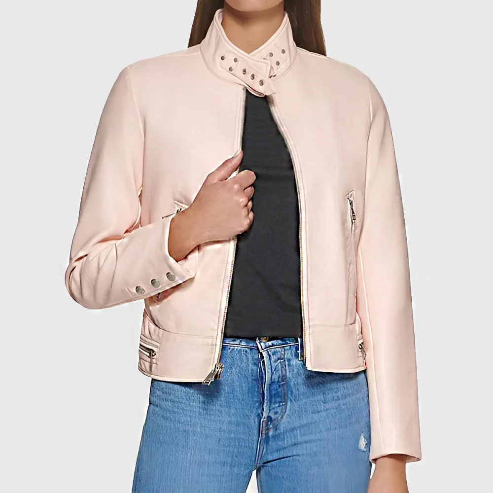 Women’s Pink Biker Leather Jacket