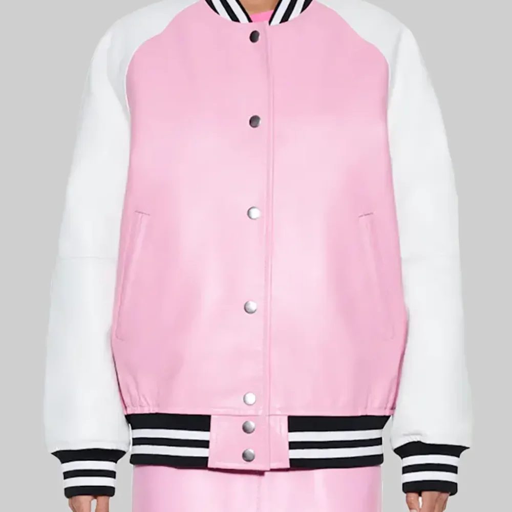 Women’s Pink and White Leather Varsity Jacket