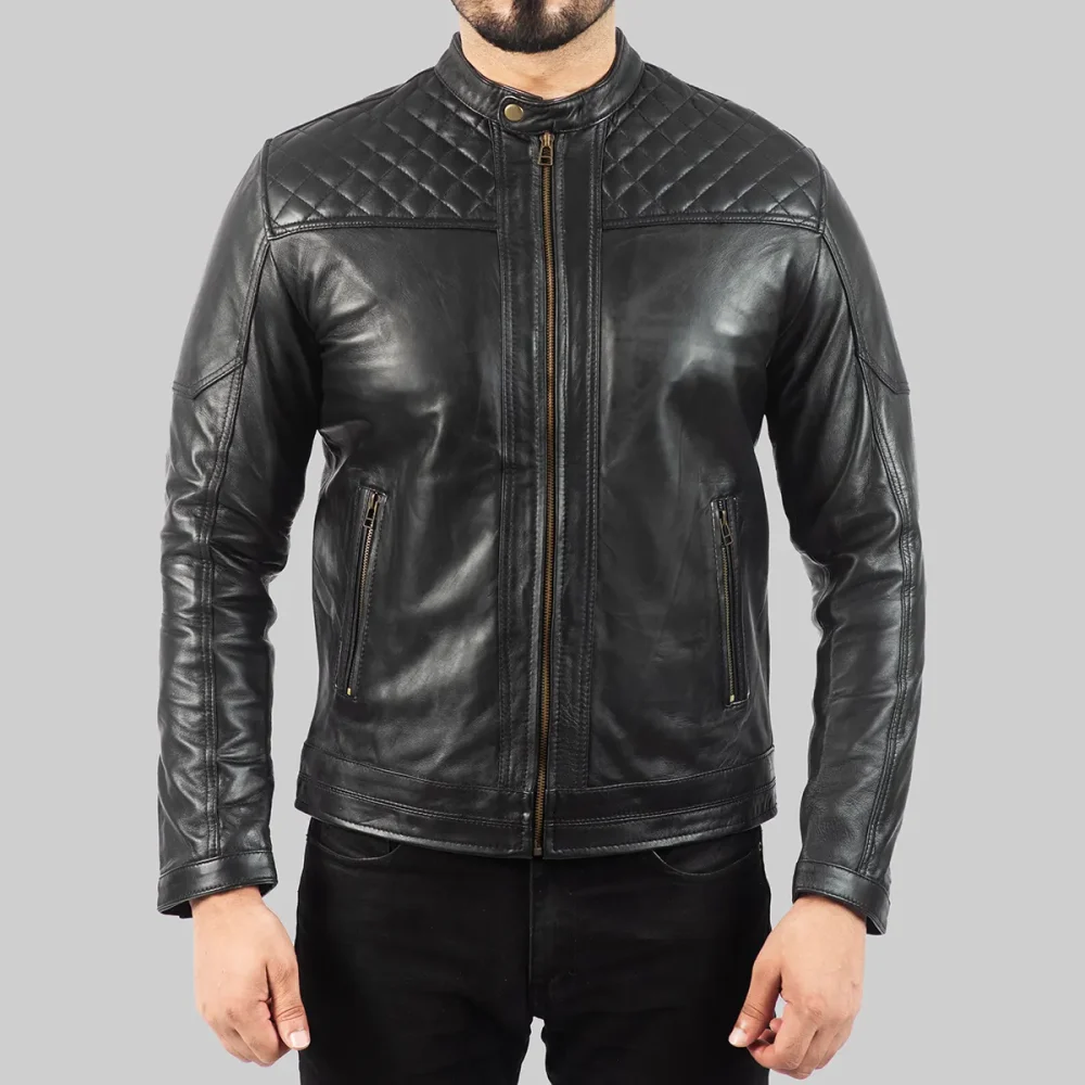 Men’s Quilted Black Leather Biker Jacket