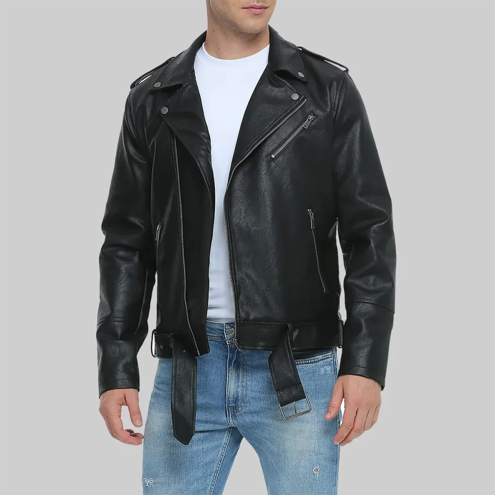 Men’s Distressed Black Biker Leather Jacket