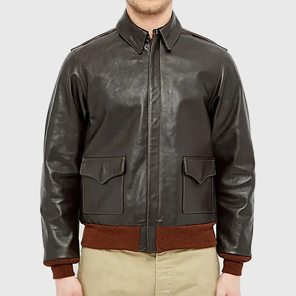 Men’s Dark Brown A-2 Bomber Leather Jacket