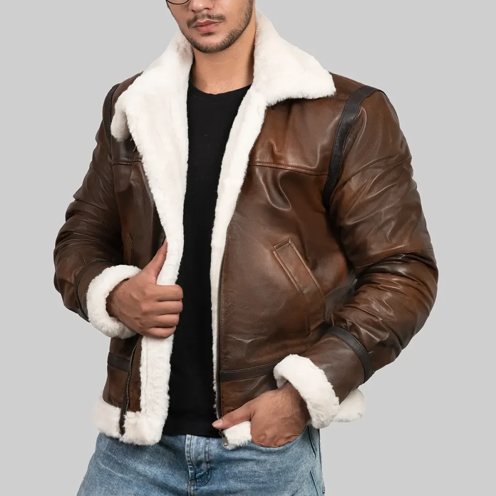 Men’s Brown Leather Faux Shearling Jacket