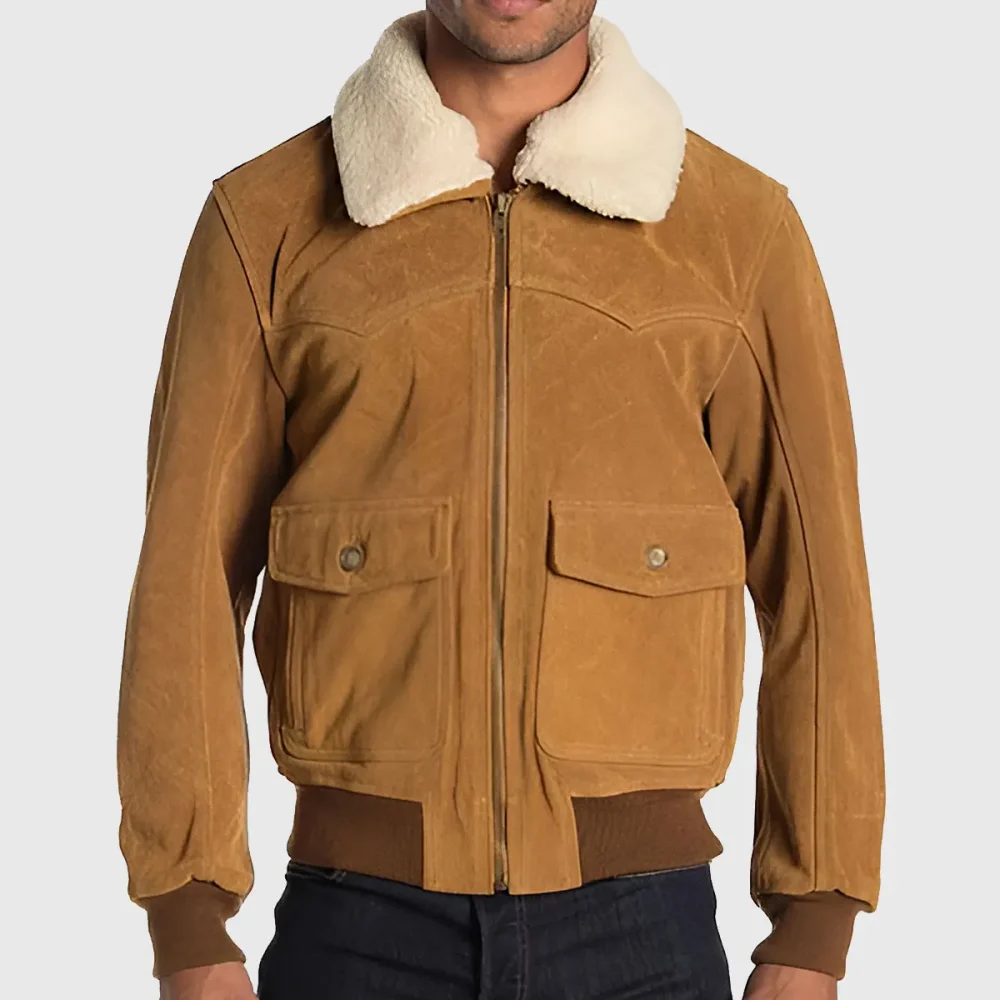 Men’s Brown G-1 Bomber Suede Jacket