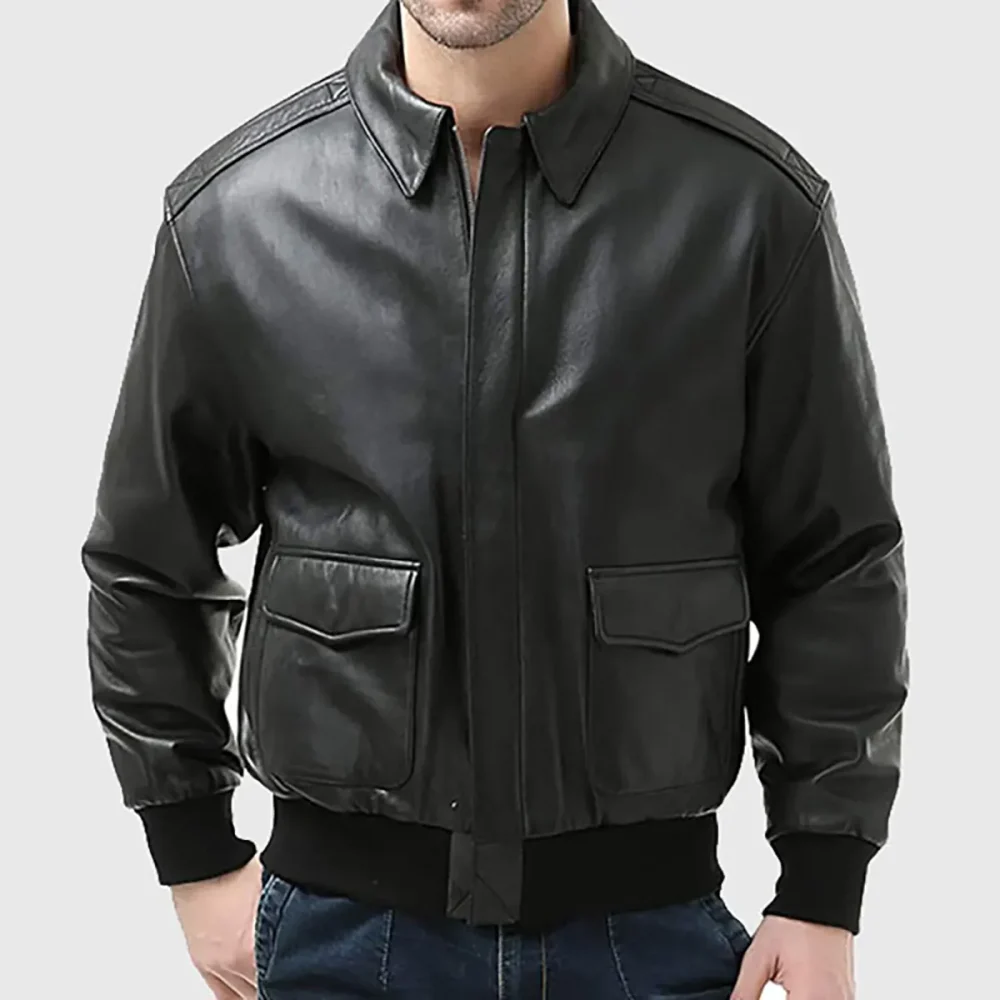 Men’s Black A-2 Bomber Leather Jacket