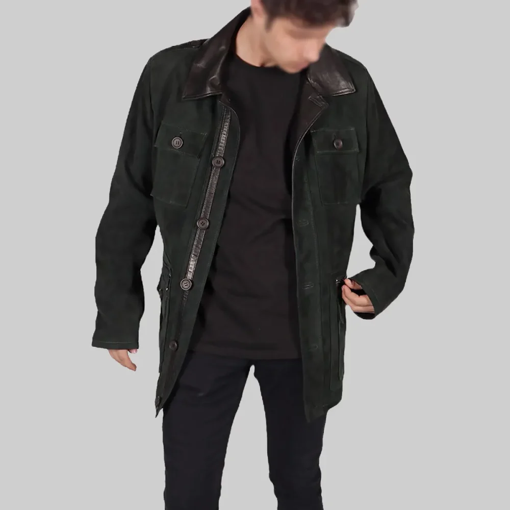 Mens Green Suede Leather Jacket