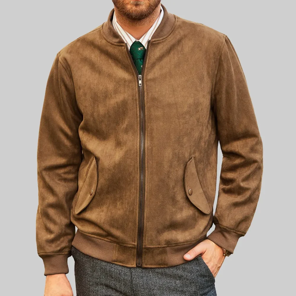 Mens Bomber Suede Leather Jacket