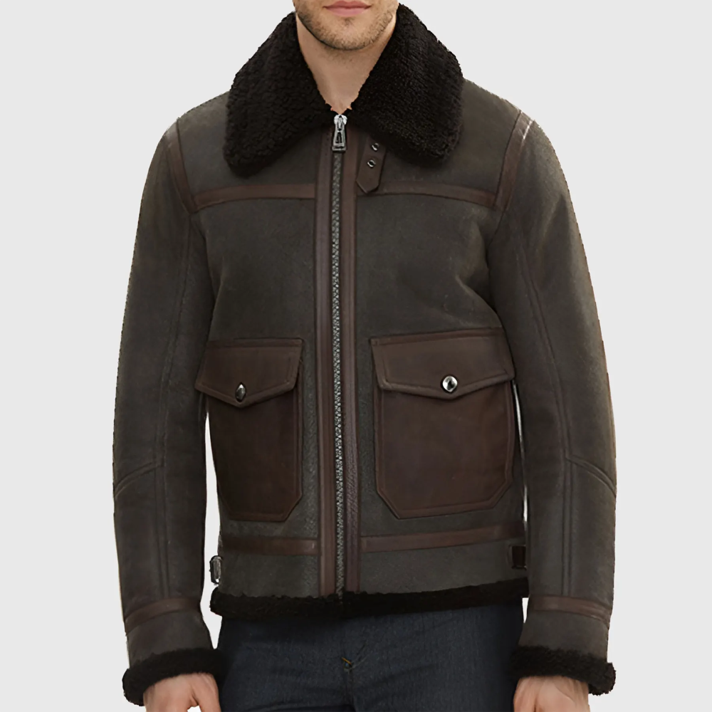 Alberto Men’s Brown B-6 Bomber Leather Jacket