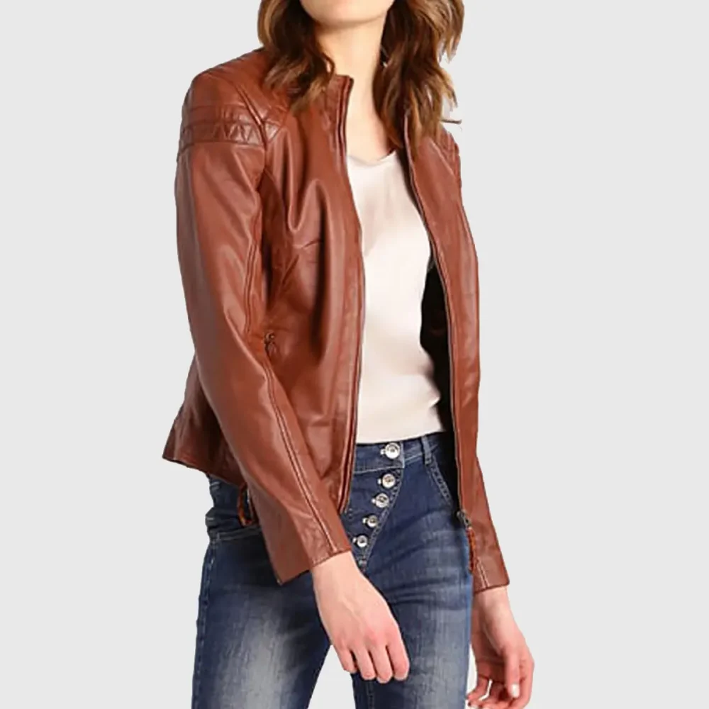 Women’s Cognac Leather Biker Jacket