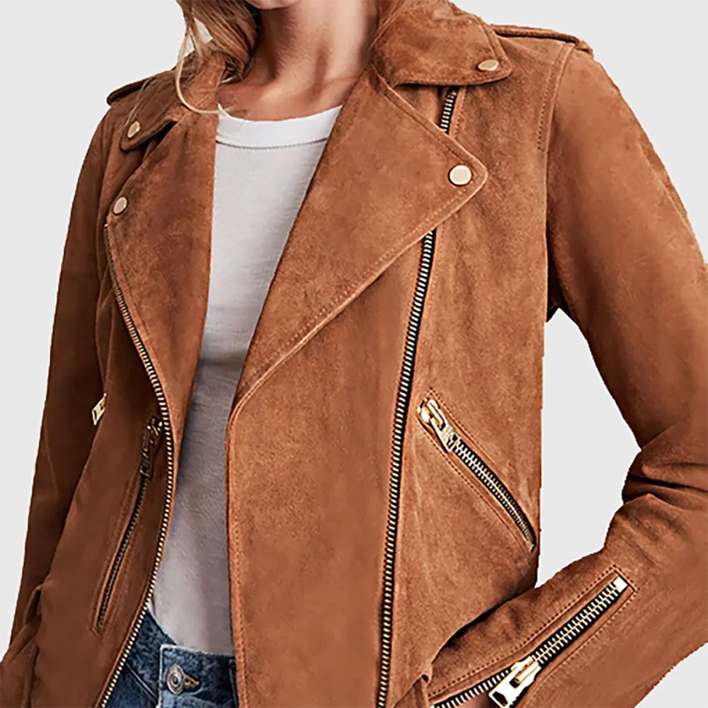 Women’s Brown Suede Leather Biker Jacket