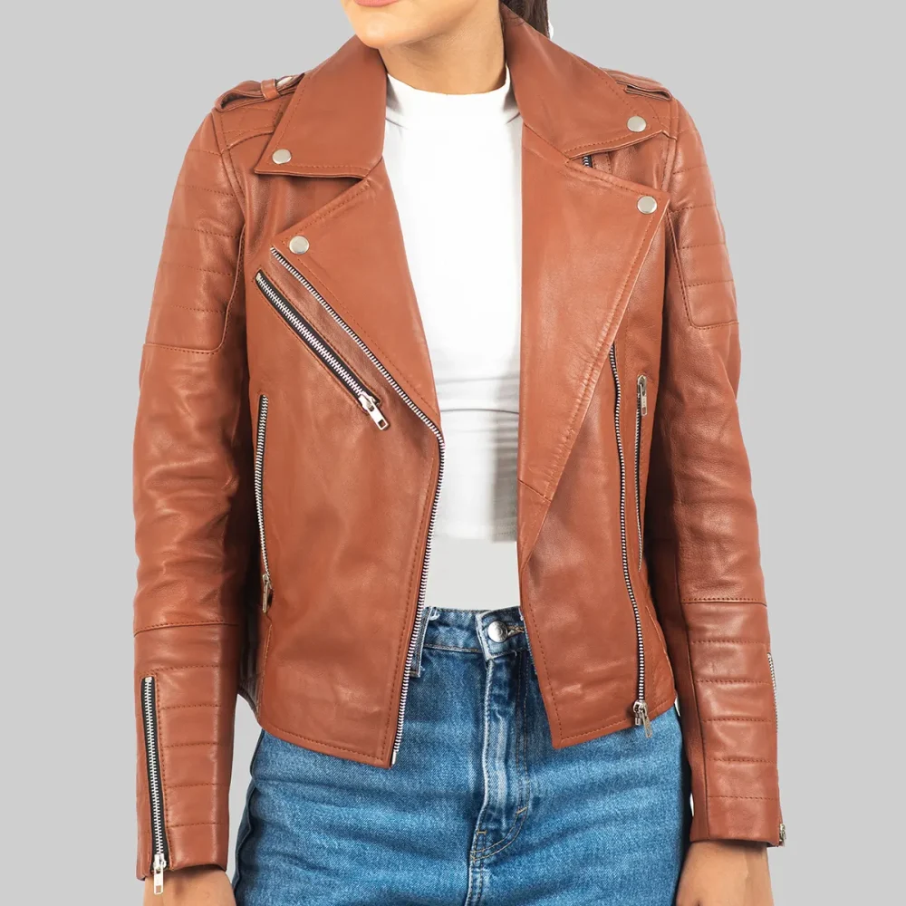 Women’s Brown Leather Biker Jacket