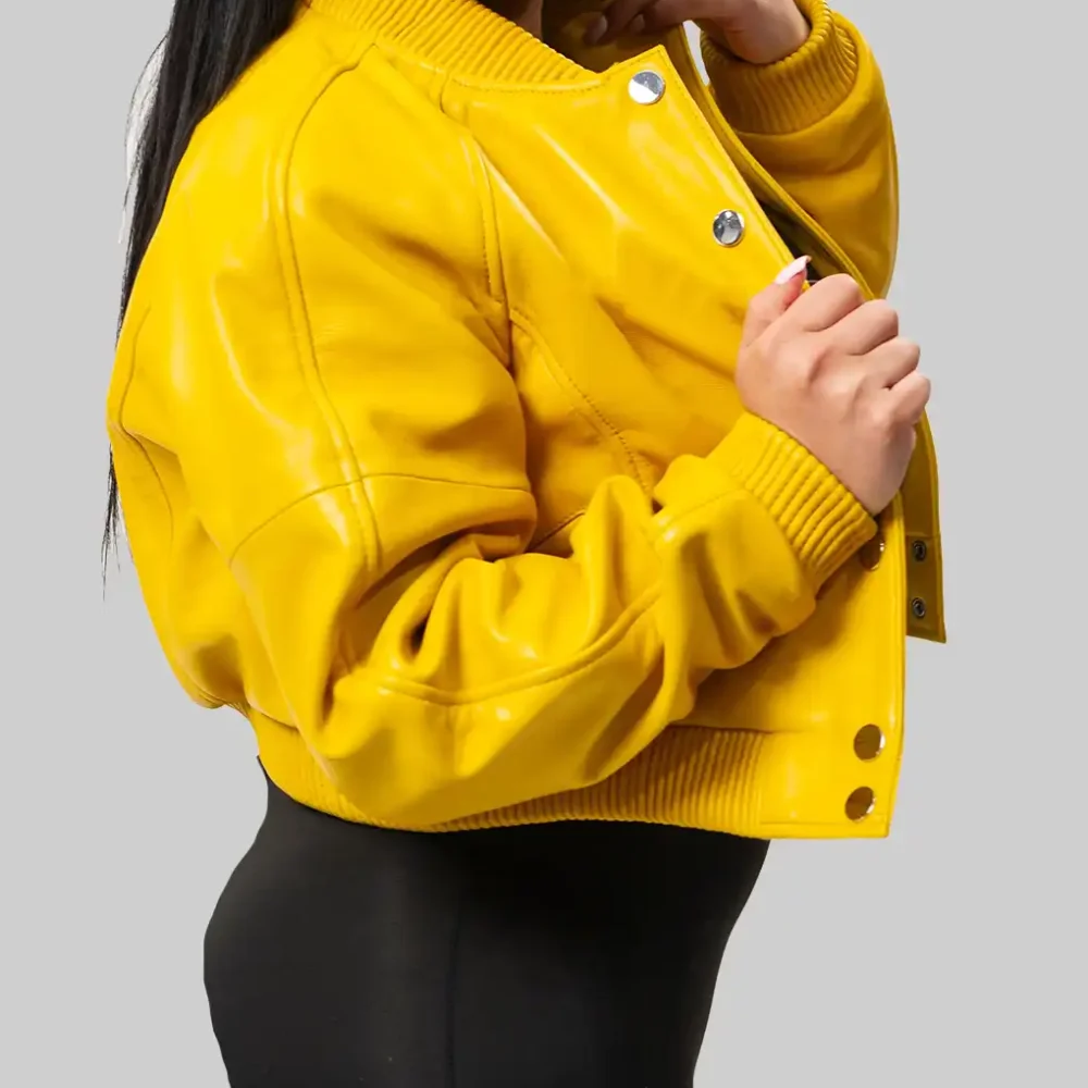 Women’s Yellow Leather Varsity Jacket