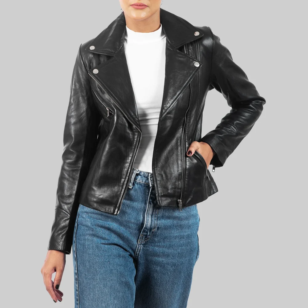Women’s Black Biker Leather Jacket