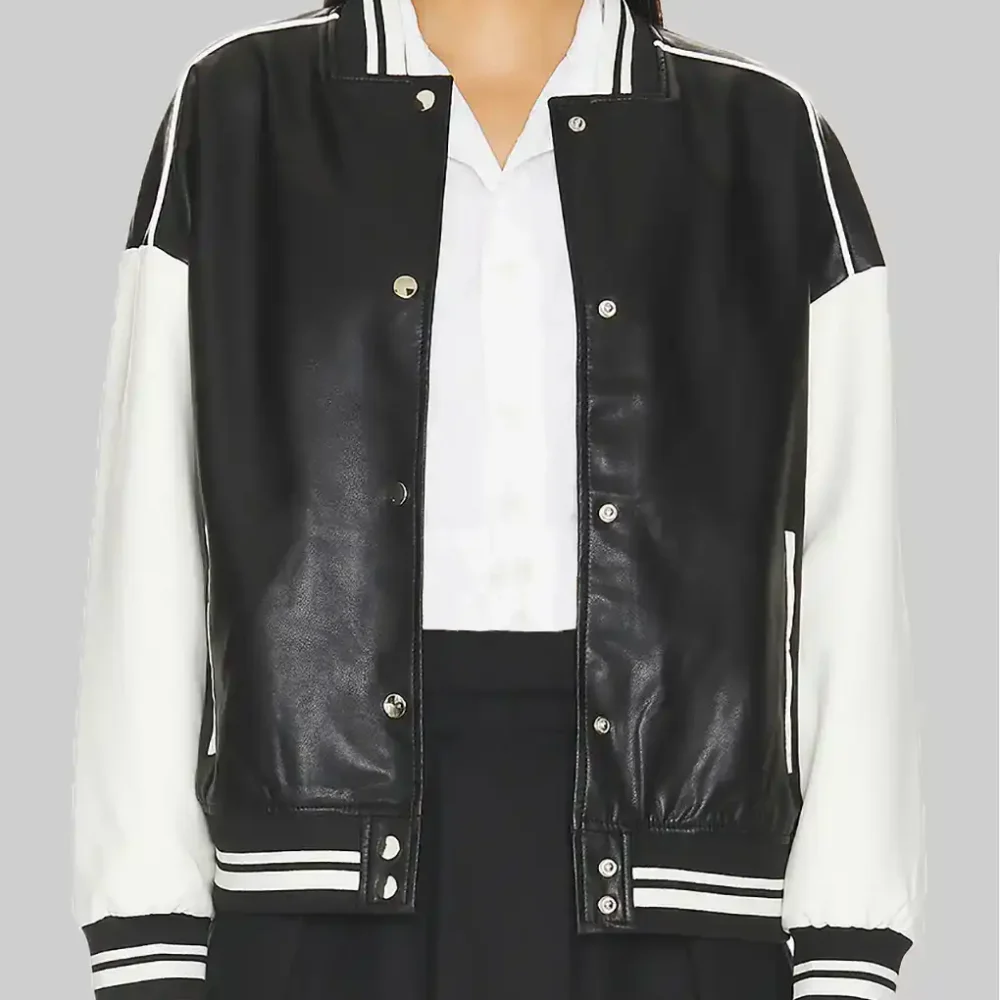 Women’s Black and White Leather Varsity Jacket