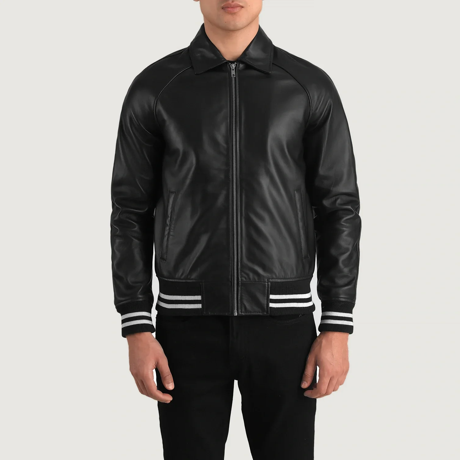 Walton Black Leather Varsity Jacket - Image 2