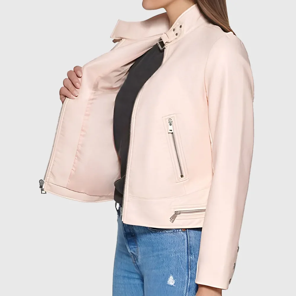Women’s Pink Biker Leather Jacket