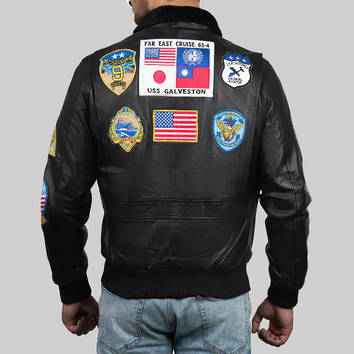 Top Gun Black Leather Maverick Bomber Jacket - Image 2