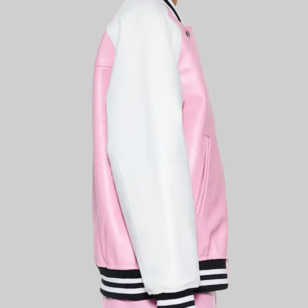Women’s Pink and White Leather Varsity Jacket