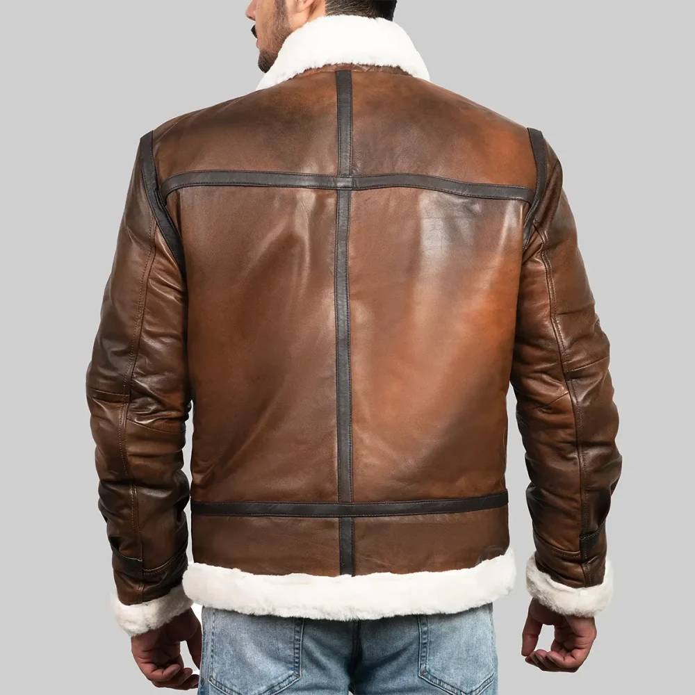 Men’s Brown Leather Faux Shearling Jacket