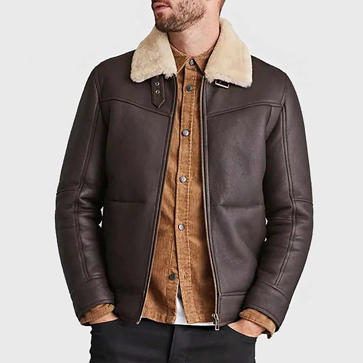 Men’s Brown B-3 Bomber Leather Jacket - Image 2