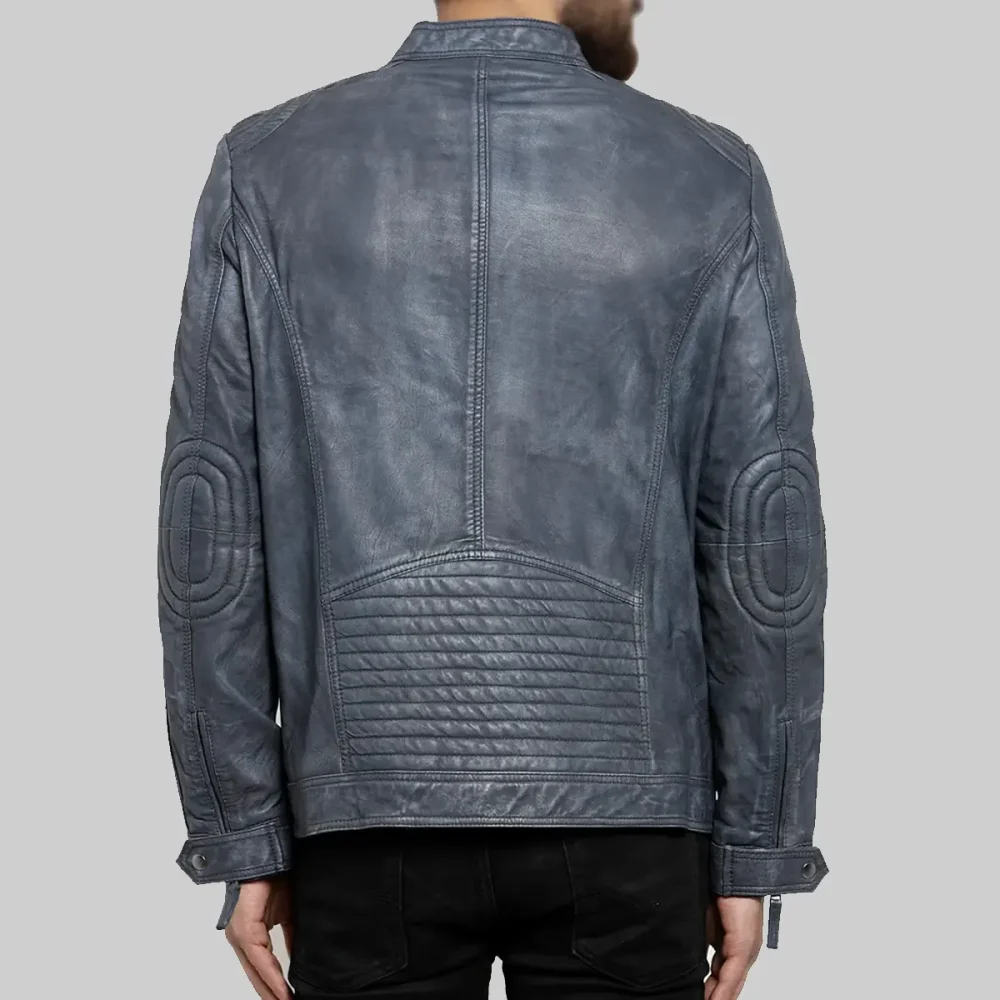 Men’s Blue Distressed Leather Biker Jacket