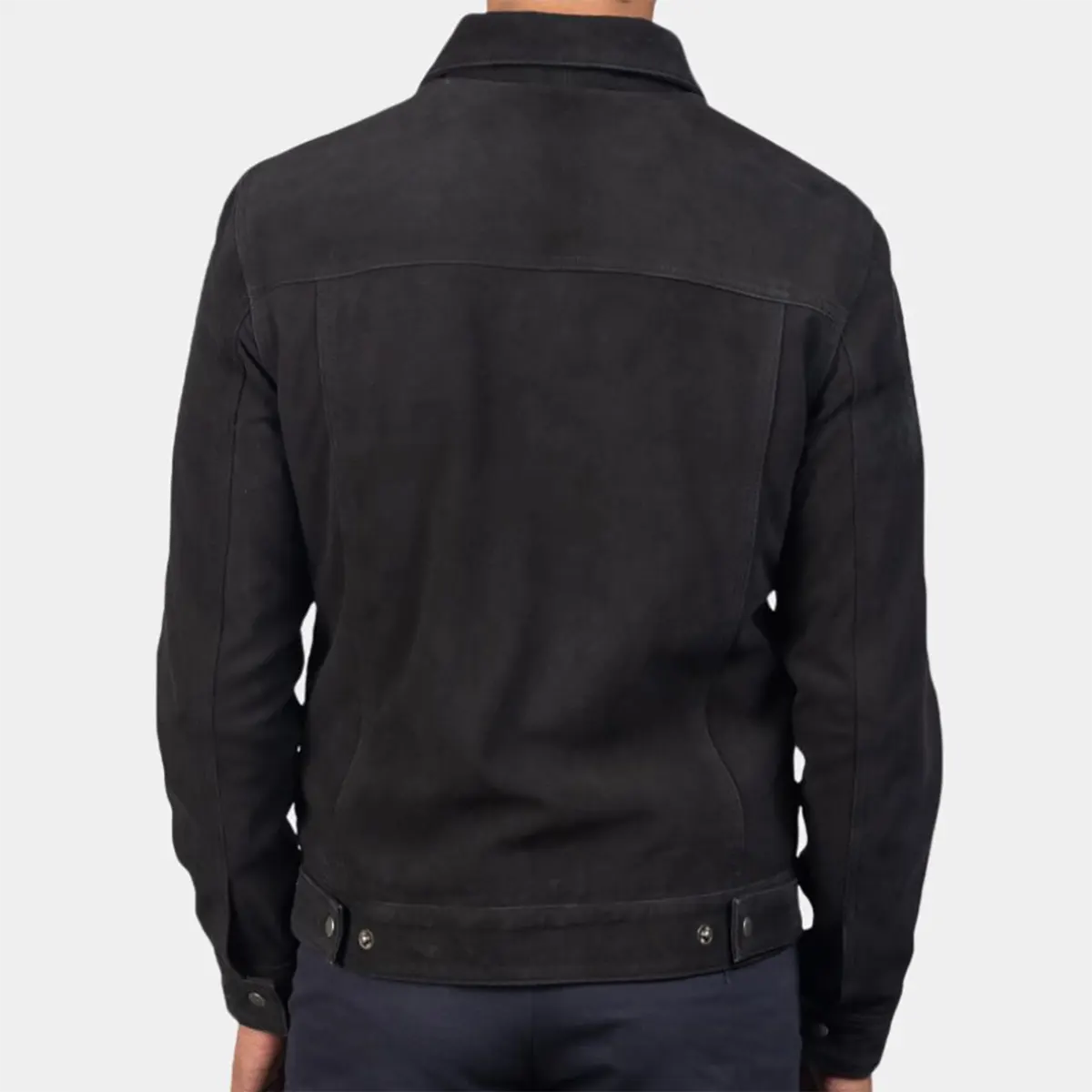 Men’s Black Trucker Suede Jacket - Image 2