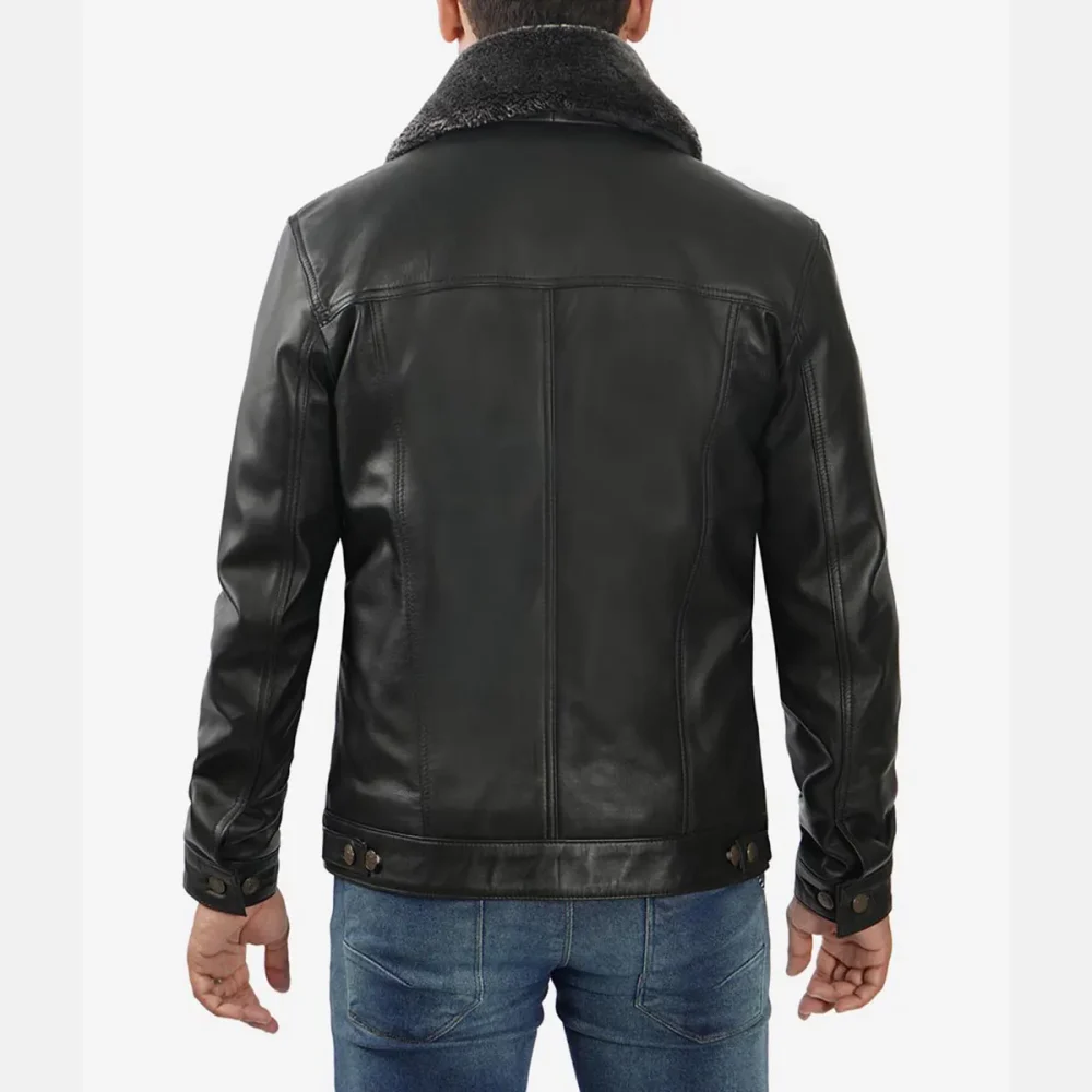 Men’s Black Trucker Shearling Leather Jacket