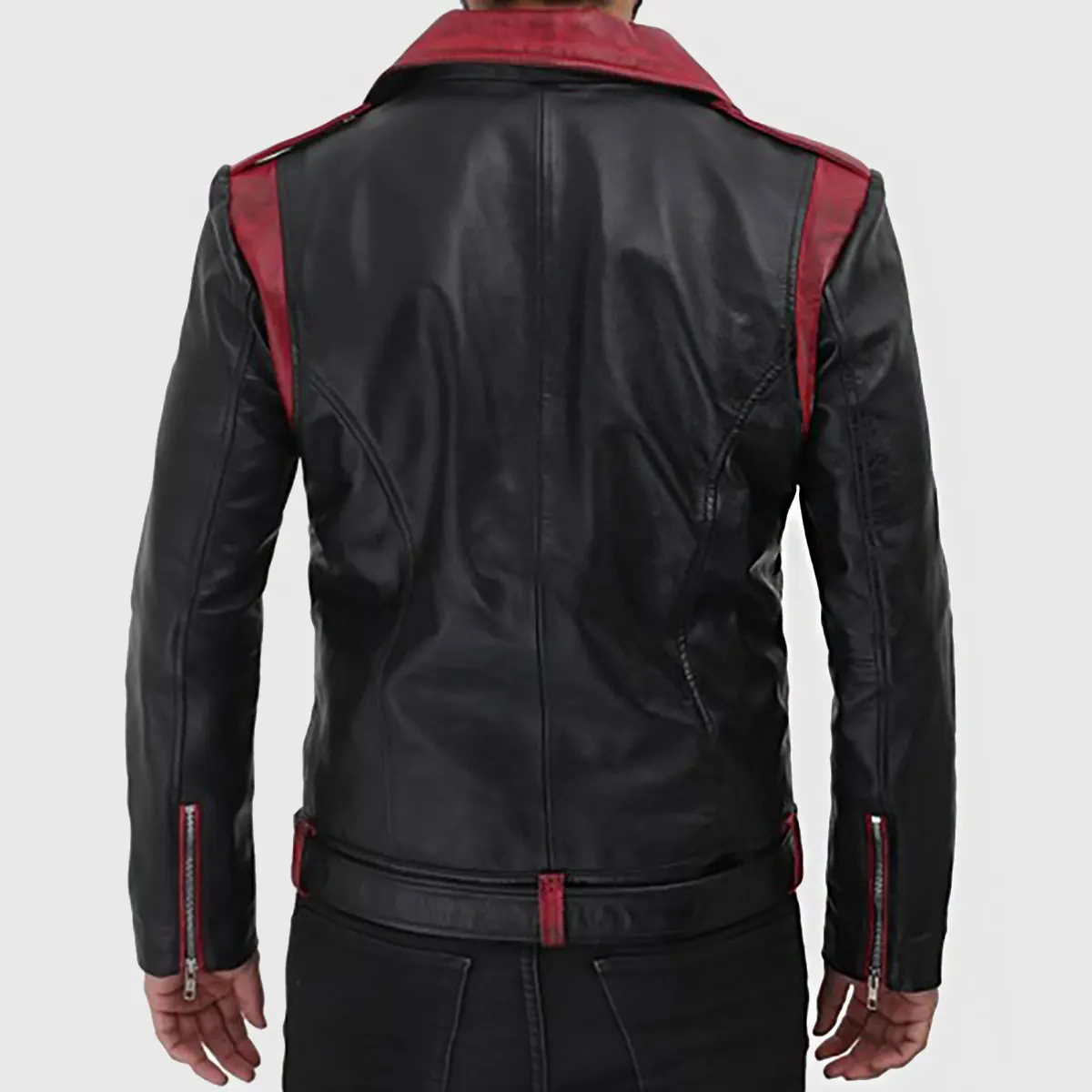 Men’s Black Biker Leather Jacket - Image 2