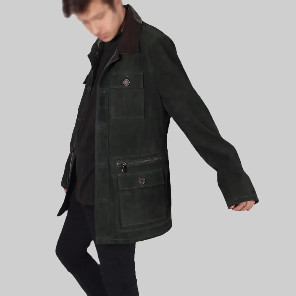 Mens Green Suede Leather Jacket