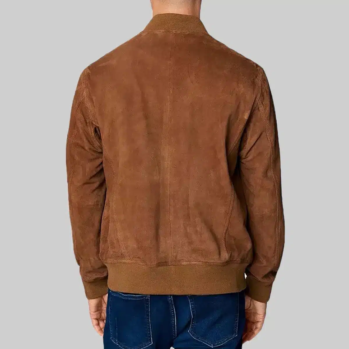 Mens Brown Bomber Suede Jacket - Image 2