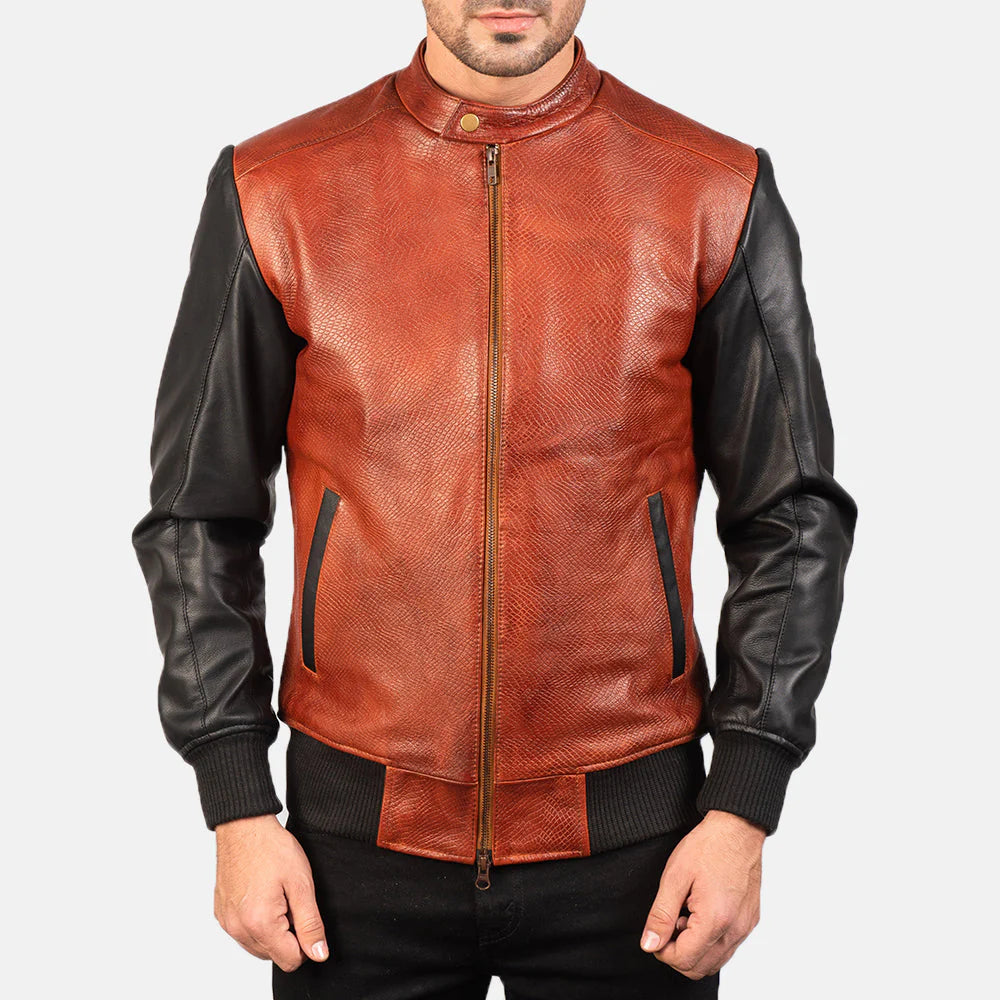 Avan Black & Maroon Leather Biker Jacket