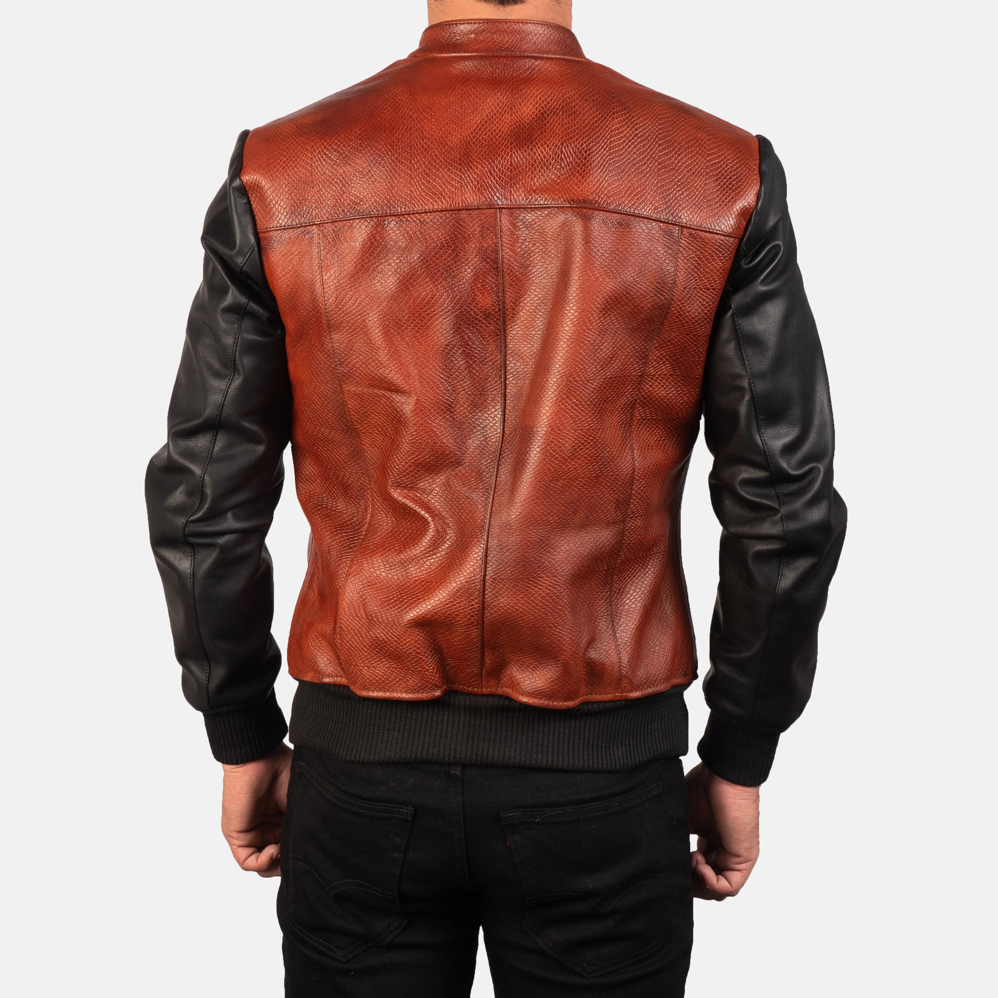 Avan Black & Maroon Leather Biker Jacket - Image 3